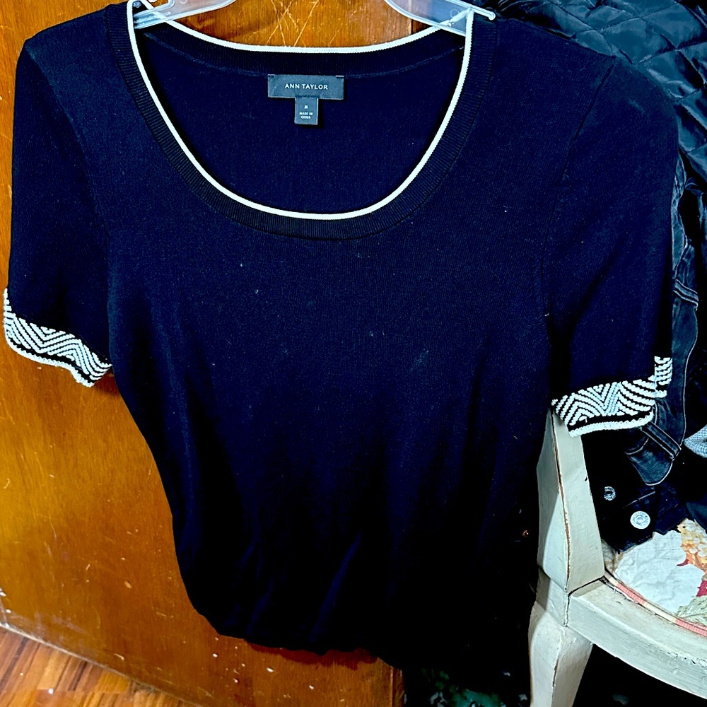 Ann Taylor Black Top with White Trim
